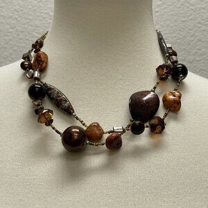 Charming Charlie Jewelry Stone Beads Necklace EUC Beaded 17" - 20" Orange Brown